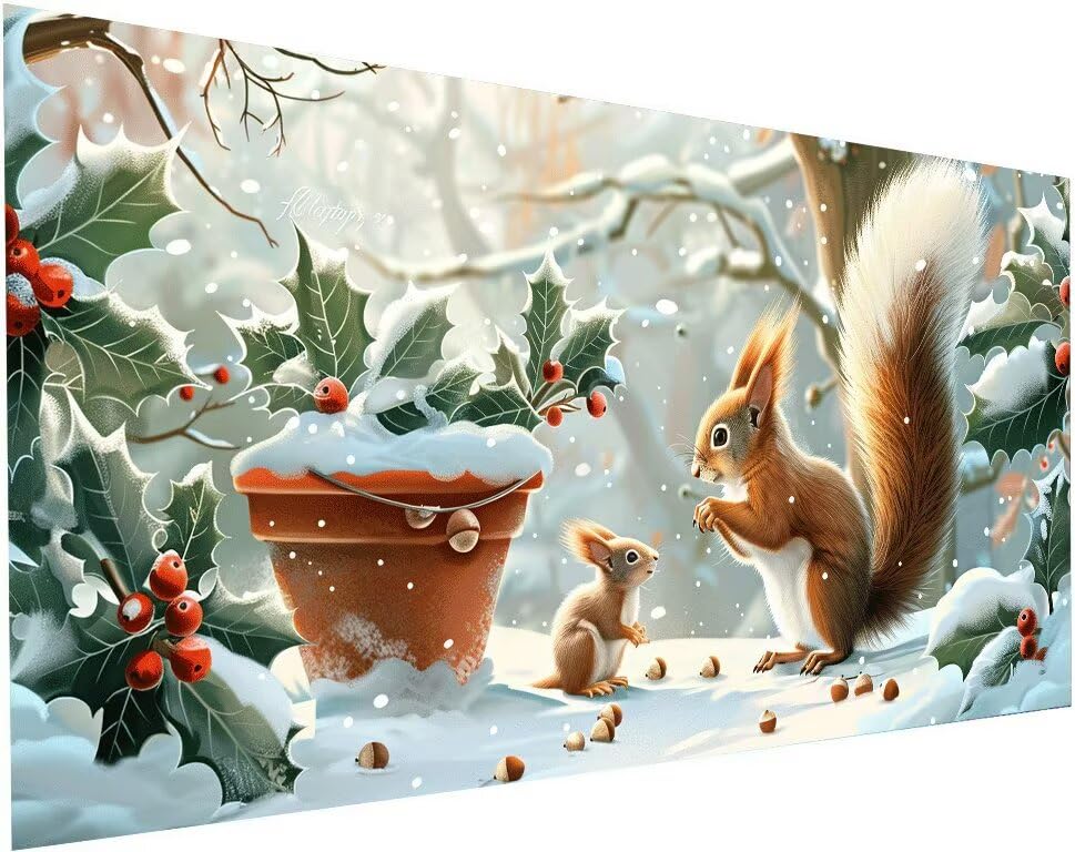 Diamond painting hiver grand format 80x160 cm avec broderie diamant écureuil complet