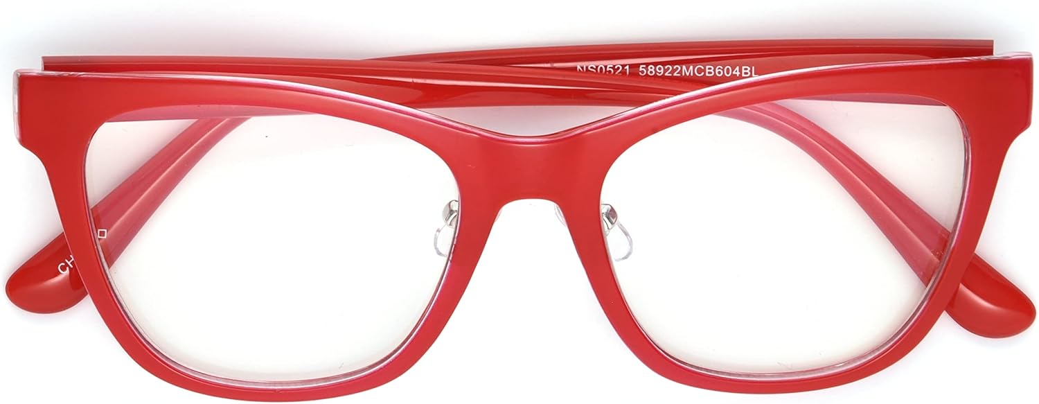 Foster Grant Styles for Y.O.U. Silver Spring Blue Light Glasses For Women, Clear/Red Lens Width: 54 mm