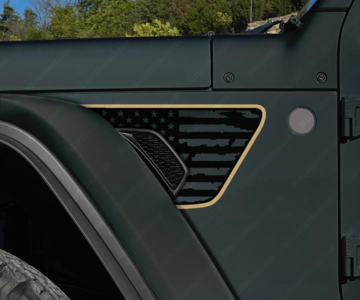 Distressed Fender Vent Flags Decals Compatible with Jeep Wrangler Gladiator Rubicon JL JT 2018-2026 (2 Color Matte Black/Rubi Red)