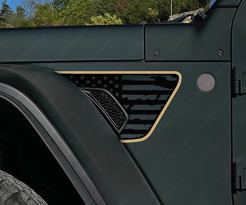 Calcomanías de ventilación de guardabarros desgastadas compatibles con Jeep Wrangler Gladiator Rubicon JL JT 2018-2024 (2 colores negro matedorado)