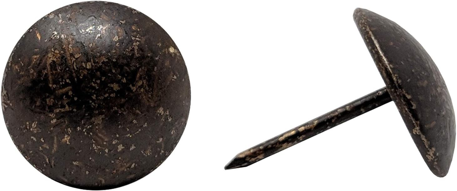 Premium Upholstery Tacks, Nailhead Decorative Trim for Furniture, 5/8" Diameter, 100 Nails (Dark Antique Brass)