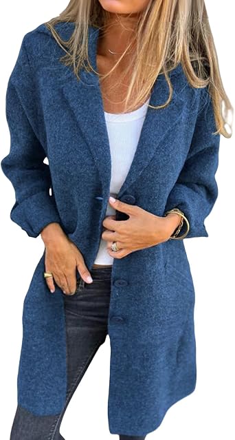 Womens Long Jackets Lapel Single Breasted Long Sleeve Open Front Cardigan Trench Coats Casual Solid Color Jacket