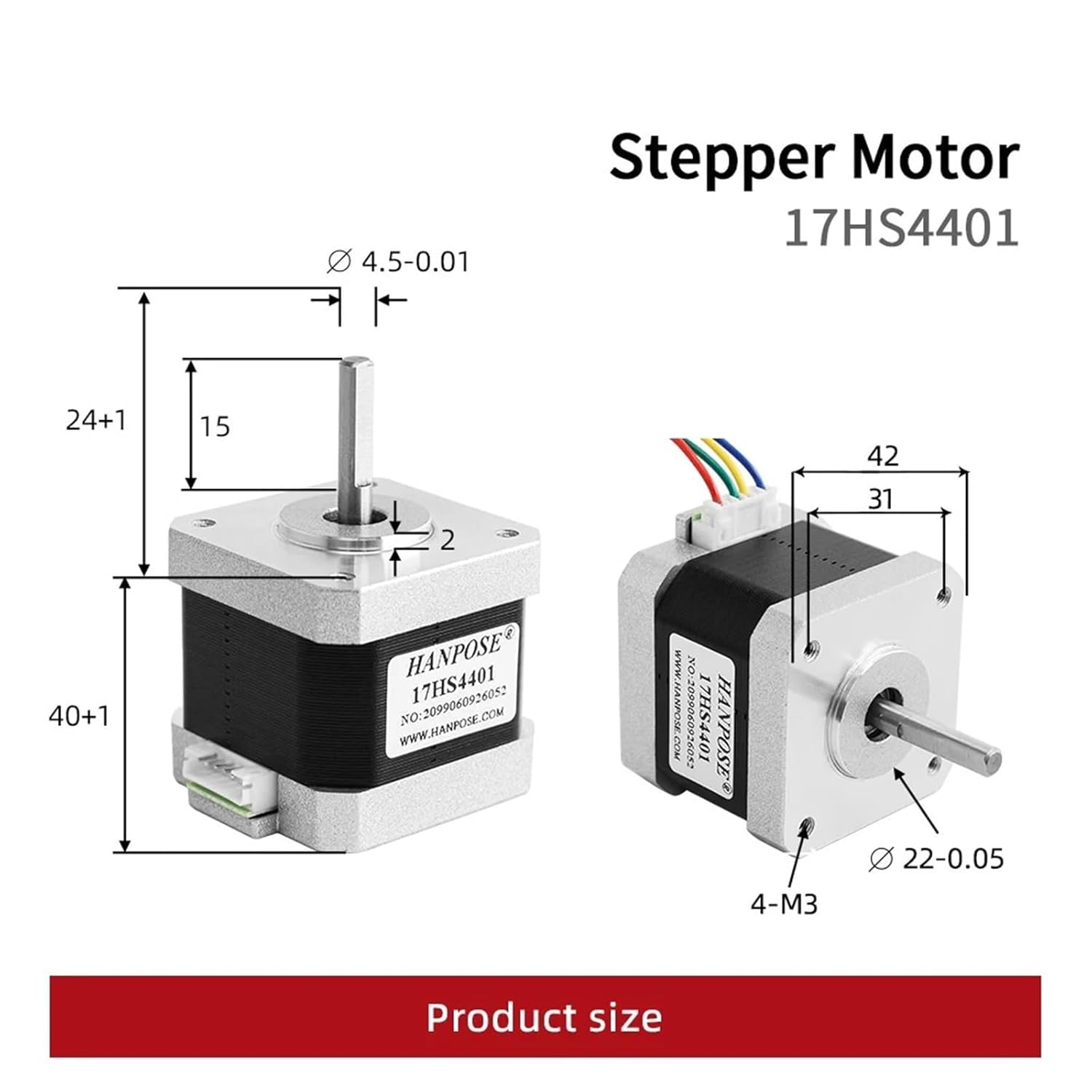 Side view of the IBXDTUVJ 17HS4401 Nema17 Stepper Motor