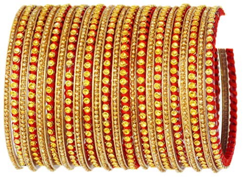 JD'Z COLLECTION Indian Glass Bangles Set Glass Bangle Set For Girls & Women Traditional Bollywood Fashion Jewelry Set of 24 (Red, 2.6)