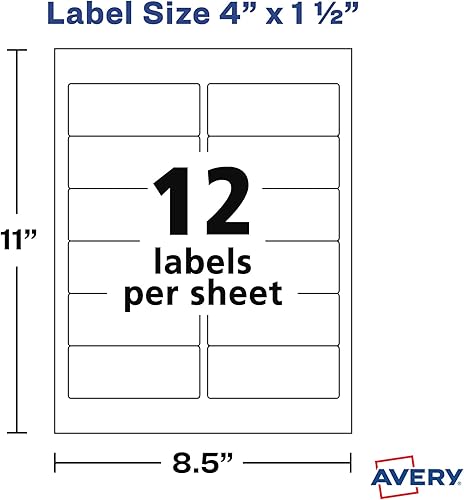 Miniatura 5 de Avery Etiquetas rectangulares imprimibles en blanco, 1.5 x 4 pulgadas, blanco mate, 840 etiquetas personalizables (5197)
