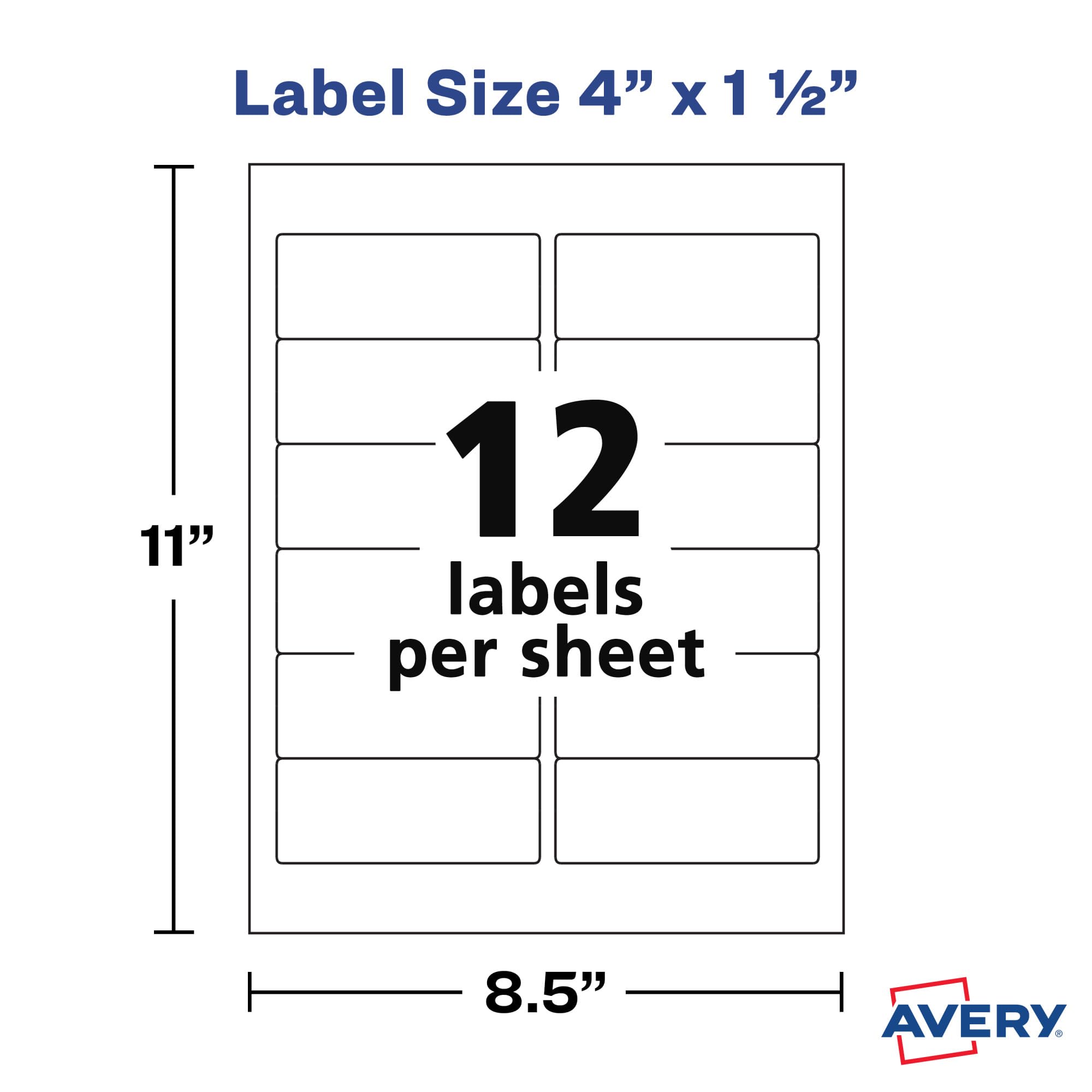 Avery Etiquetas rectangulares imprimibles en blanco, 1.5 x 4 pulgadas, blanco mate, 840 etiquetas personalizables (5197)