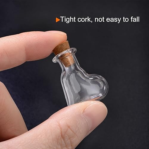 Miniatura 4 de HARFINGTON 20 mini botellas de vidrio con tapones de corcho oblicuamente en forma de corazón, pequeños frascos de vidrio transparentes transparentes
