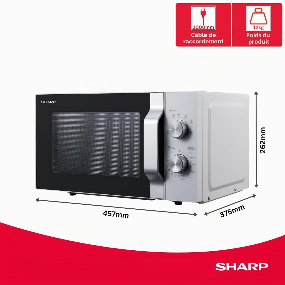 Sharp R204WA Micro-ondes Solo, 20 L, 800 W, 6 niveaux de puissance, minuterie de 30 minutes à 00 secondes, blanc