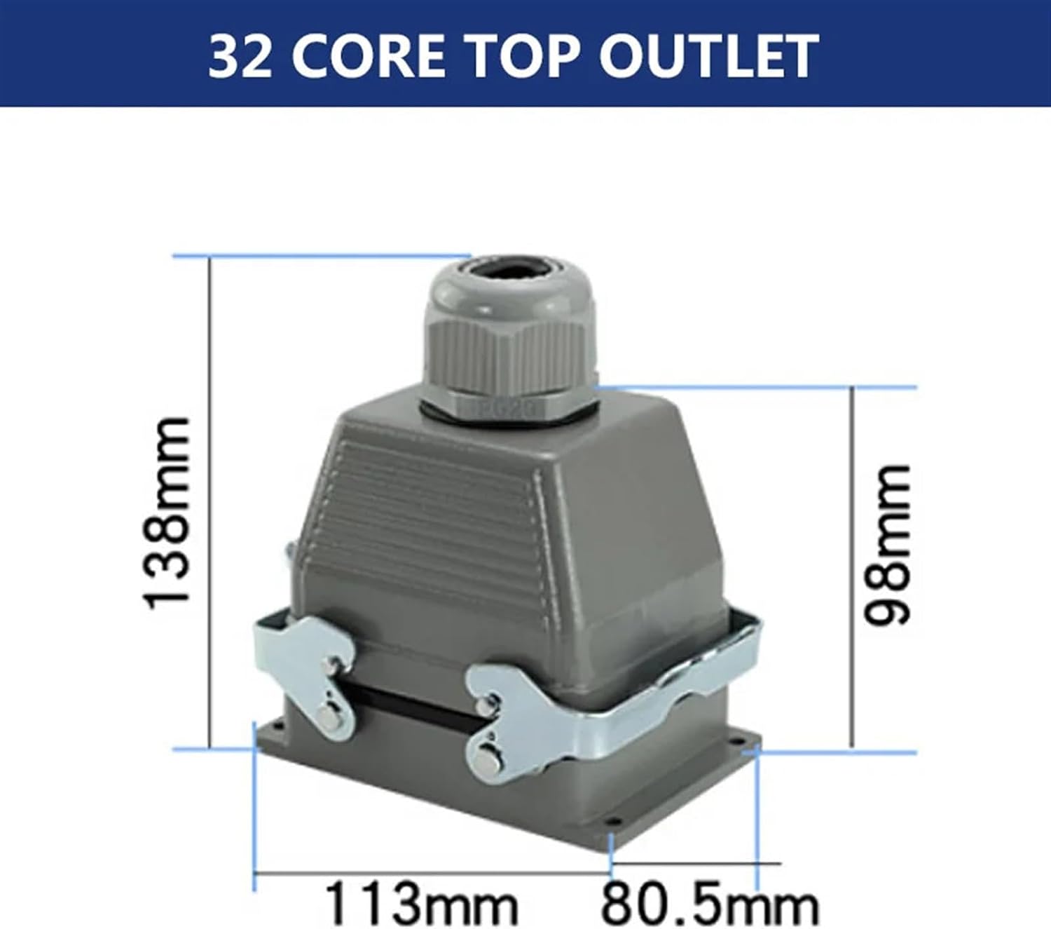 Rectangular Heavy Duty Connectors HDC HE 4 6 8 10 16 20 24 32 48 Core Pin 16A Waterproof Aviation Plug Top Side Line Connector (Color : 32core top line)