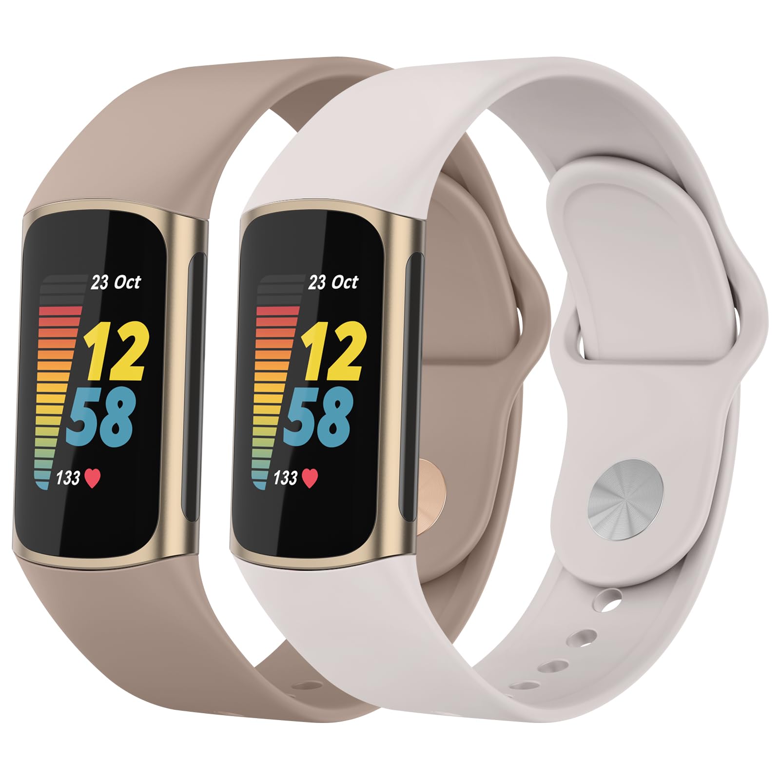 Tobfit Silicone Band for Fitbit Charge 5/6 Fitness Tracker (Watch Not Included), Soft Adjustable Replacement Strap with Hidden Buckle, Sport Wristband for Men Women (2 Pack)-image-20