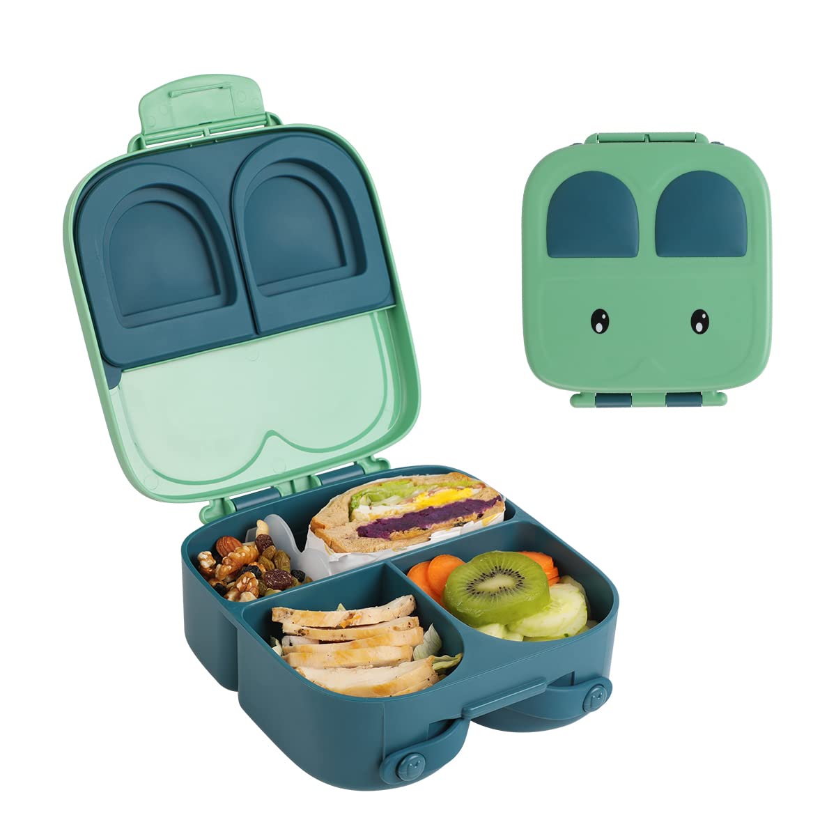 Snack AttackTM Lunch Box for Kid School, Bunny Shape Green Color | 3/4 Convertible Compartments| BPA FREE|LEAK PROOF| Dishwasher Safe | Back to School Season |Food Graded Materials
