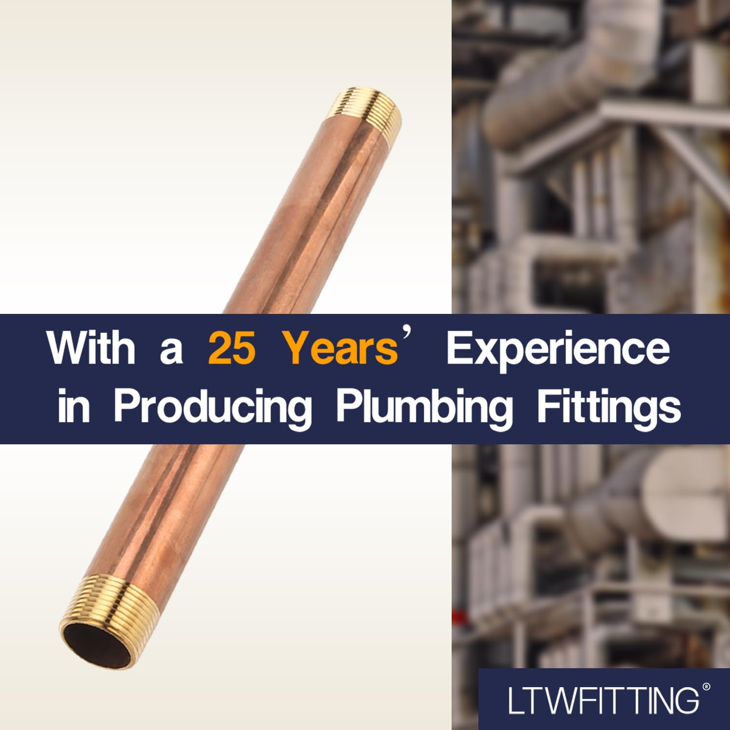 LTWFITTING Brass Pipe 12" Long Nipple Fitting 1" Male NPT Air Water(Pack of 1)