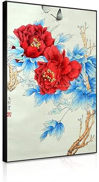 Amazon 牡丹の絵 開運画 玄関風水 お花の絵画 壁掛け アートパネル ヴィンテージ アート 中国正統風水 リビングルーム飾る 和風 インテリア 植物 アートパネル 部屋飾り 水墨画 ポスター M 40 60cm 1枚 置物 オブジェ オンライン通販