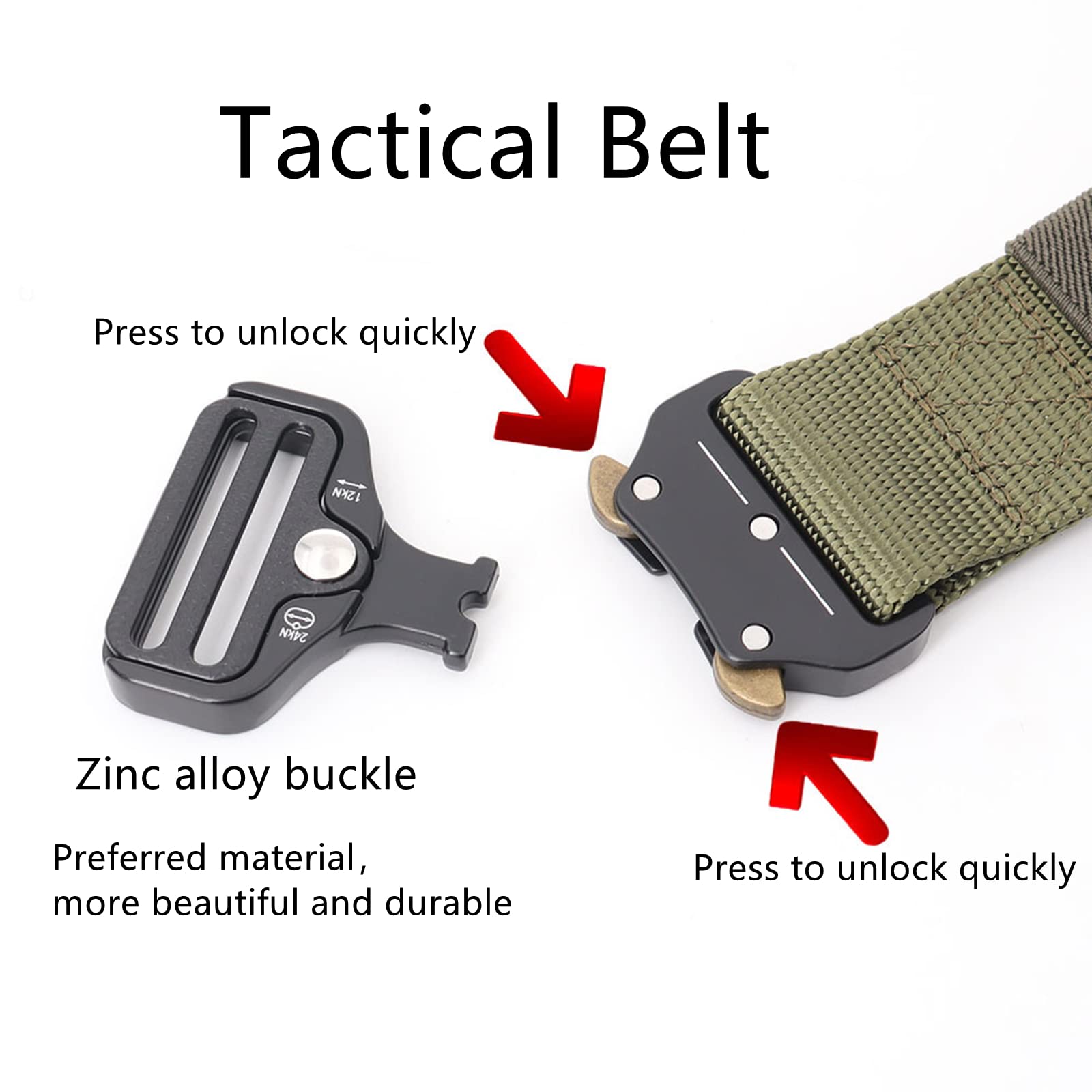 Cinturones para hombres Cinturón trenzado, cinturón táctico for hombres, cinturón militar de nailon resistente con hebilla de metal de liberación rápida for entrenamiento de caza y correr, paquete de