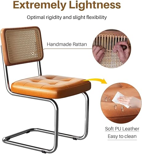 Miniatura 5 de Juego de 2 sillas de comedor de ratán, modernas sillas de comedor con madera maciza para cocina, sala de estar, Breuer de mediados de siglo,