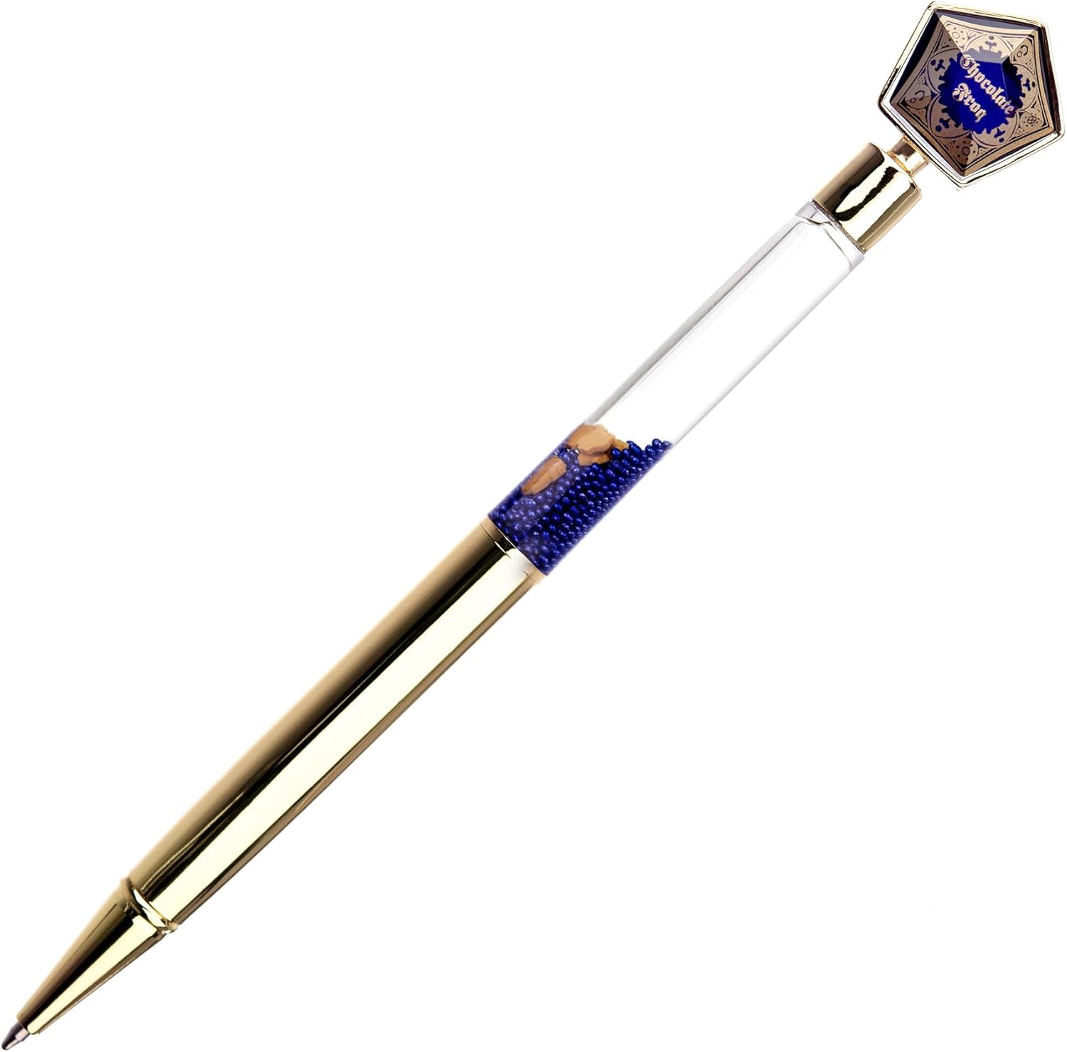 CON*QUEST Conquest Journals Harry Potter Chocolate Frog Ballpoint Pen, Twist Metal, Refillable Black Ink, Glass Stone Topper, Oil Top Barrel with Floating Shapes & Blue Crystals, Officially Licensed