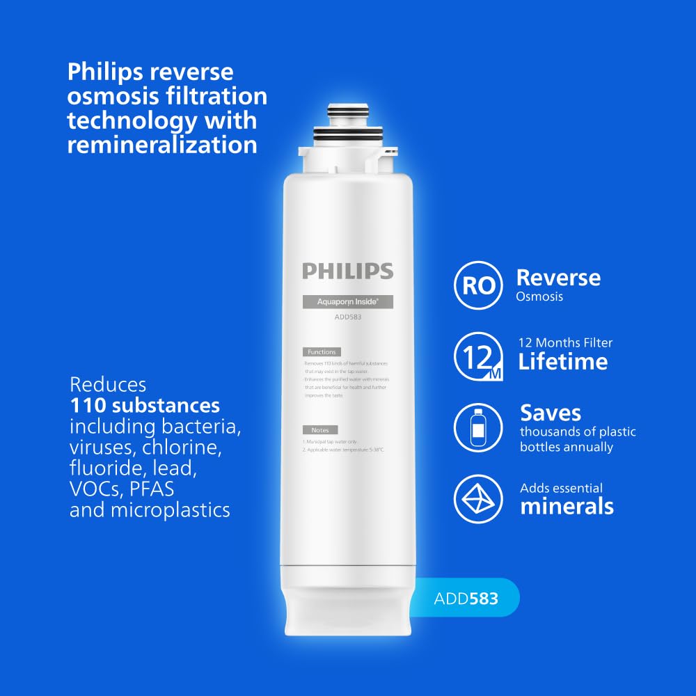 Philips Dispensador de agua por Ósmosis Inversa 9000: agua fría y caliente purificada al instante, función de hielo, minerales esenciales, filtración RO 6en1, >110 contaminantes reducidos, UV-C, 2000L