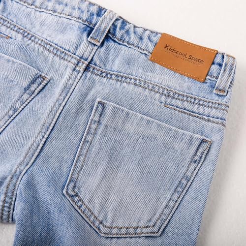 KIDSCOOL SPACE Baby Little Girls Boys Jeans,Elastic Band Inside Ripped Fashion Denim Pants3