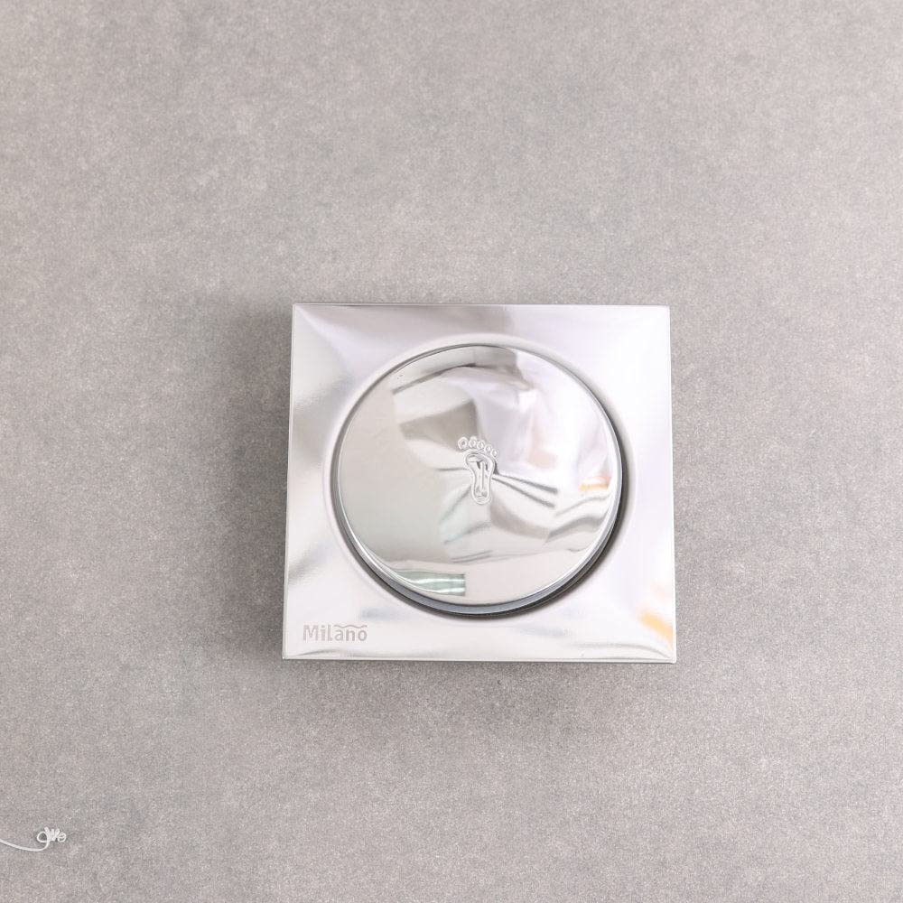 Milano Florence Floor Drain Push Type For Bathroom | Heavy Duty Chrome Commercial Floor Drain | Stainless Steel With Chrome Coating Fast Flowing Drain System | Modern Bathroom Fixtures - (14x15x3) cm