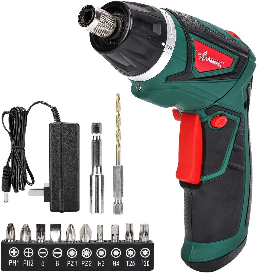 LANNERET Electric Screwdriver Cordless Household 7.2 V 1500mAh Lithium-Ion Rechargeable Power Screw Guns with 6+1 Torque LED Light,Green