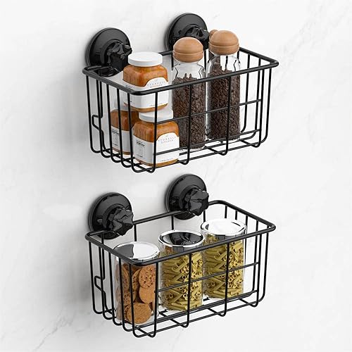 Miniatura 2 de SANNO Cesta de ducha con ventosa para champú, organizador combinado de baño, soporte de acero inoxidable para almacenamiento de baño, color negro