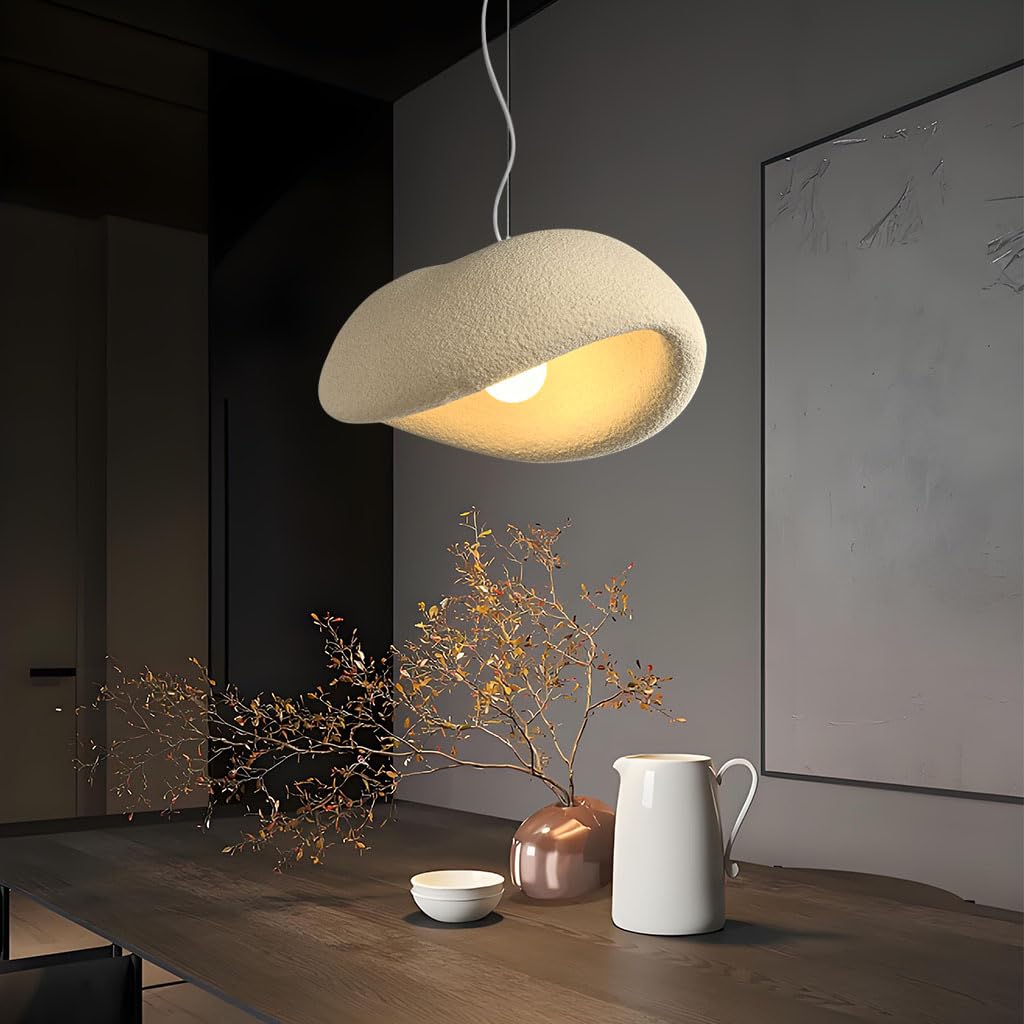 Lámpara colgante de diseño Wabi-Sabi texturizada crema con enchufe E27