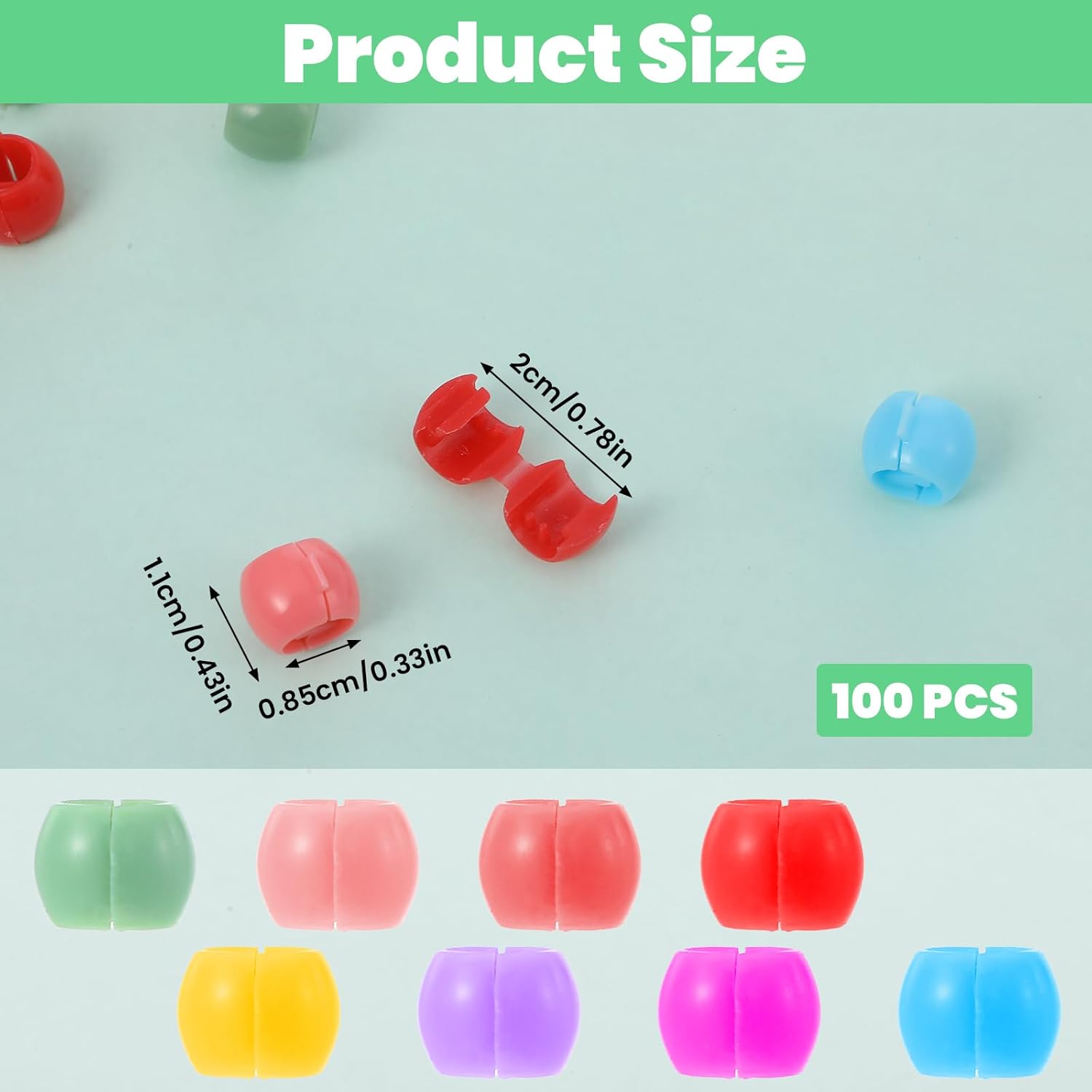 100PCS Hair Beads for Girls,Plastic Round Clip on Beads,Rainbow Mini Kids Hair Bead, Lightweight and Portable, Suitable for Children Girls and Women Accessories, Colorful
