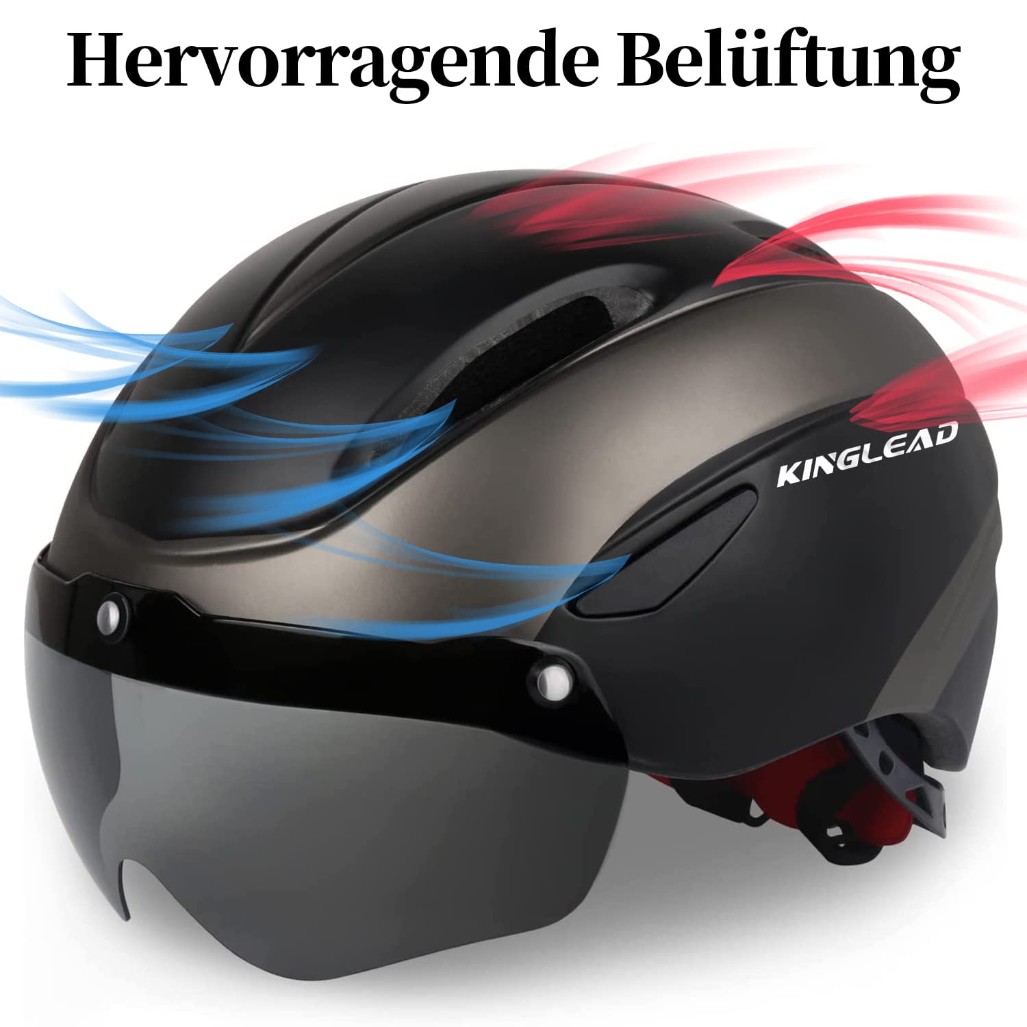 Fahrradhelm Herren Damen mit Abnehmbarem Magnetischem Visier, Ultraleichter Verstellbarer Bike Helm, Atmungsaktiver Radhelm für Erwachsene