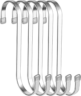 5 Pack Flat S Hooks Stainless Steel Heavy Duty 5.5inch S Hooks for Hanging pots, Pans, Plants, Coffee Mugs, Towels in Kitchen and Bathroom, Coat, Bag, Work Shop, Perfect Rack Hook