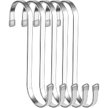 5 Pack Flat S Hooks Stainless Steel Heavy Duty 5.5inch S Hooks for Hanging pots, Pans, Plants, Coffee Mugs, Towels in Kitchen and Bathroom, Coat, Bag, Work Shop, Perfect Rack Hook