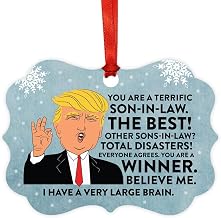 Andaz Press Funny President Donald Trump Fancy Frame Keepsake Christmas Ornament Gag Gift, Terrific Son-in-Law, 1-Pack, Metal Holiday Present Ideas Republican Political Satire for Family