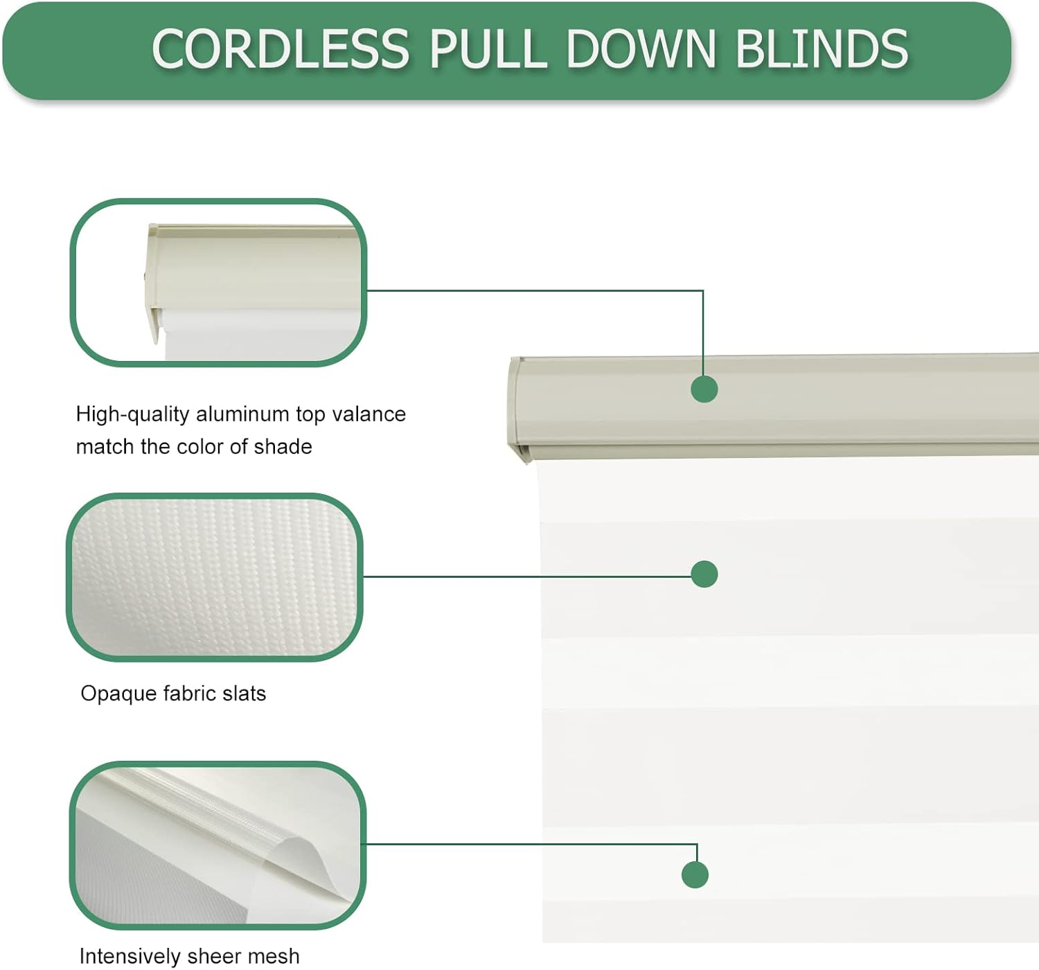 Zebra Blinds for Windows Cordless Free Stop Dual Layer Fabric Roller Sheer Shades with Valance Thermal Insulated Light Filtering for Home, Bathroom, Kitchen, Bedroom, 65" x 72", Cream