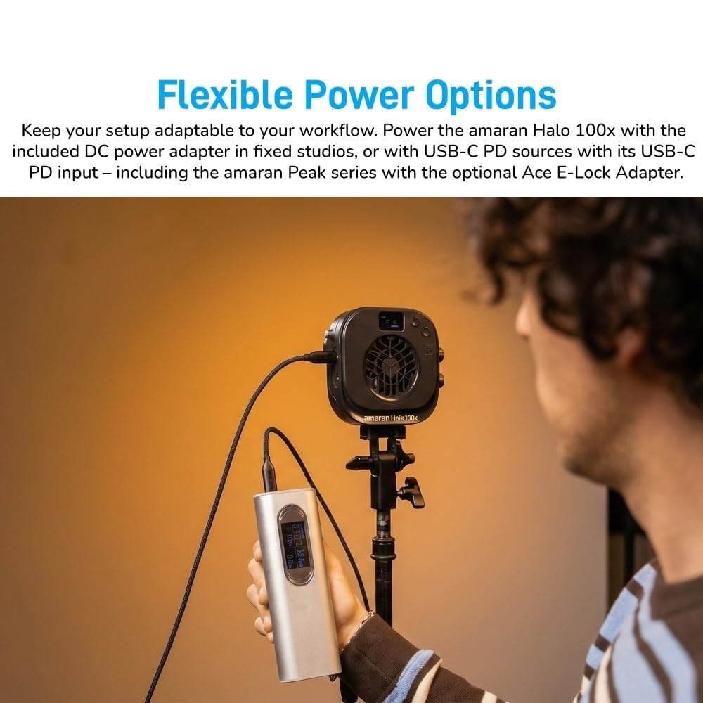 amaran Halo 100x Projecteur LED Vidéo COB Bicolore Compact 100W | 2700K-6500K, Monture Bowens, USB-C PD, Appli Amaran, NFC, IRC 96+, Photo, Stream