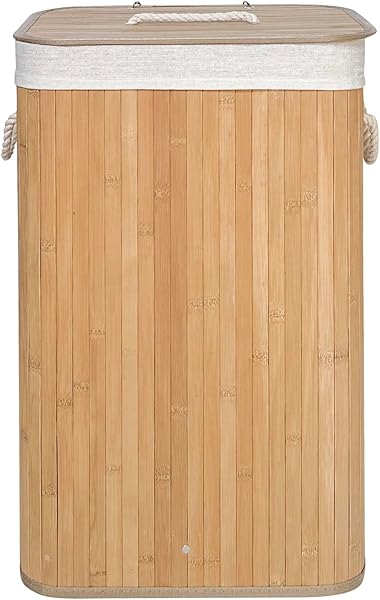 Élégant panier à linge en bambou 72 l avec couvercle, solide et pliable, sac à linge amovible, pour salle de bain, chambre à coucher ou chambre d'enfant, aspect naturel (1600, naturel) - 2