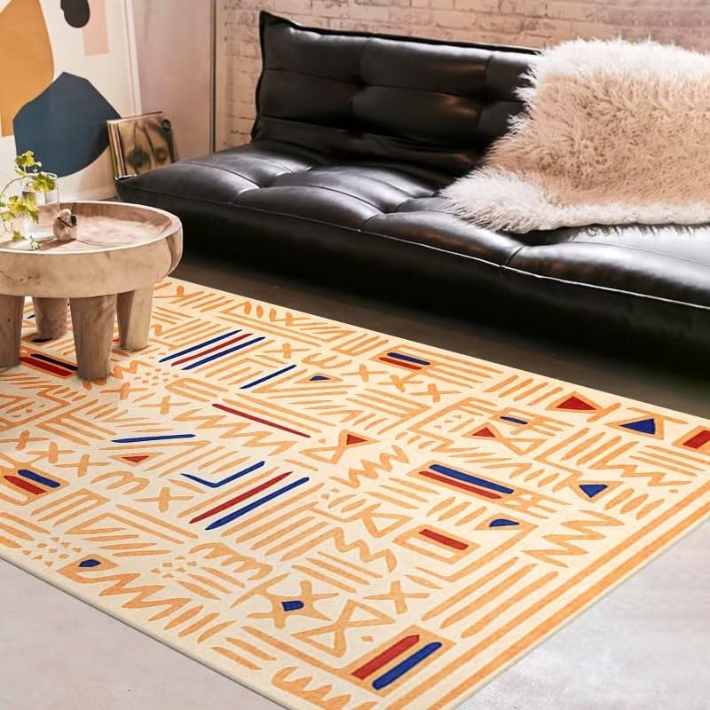 Alfombra infantil lavable lavadora 160x200cm antiácaros naranja abstracta