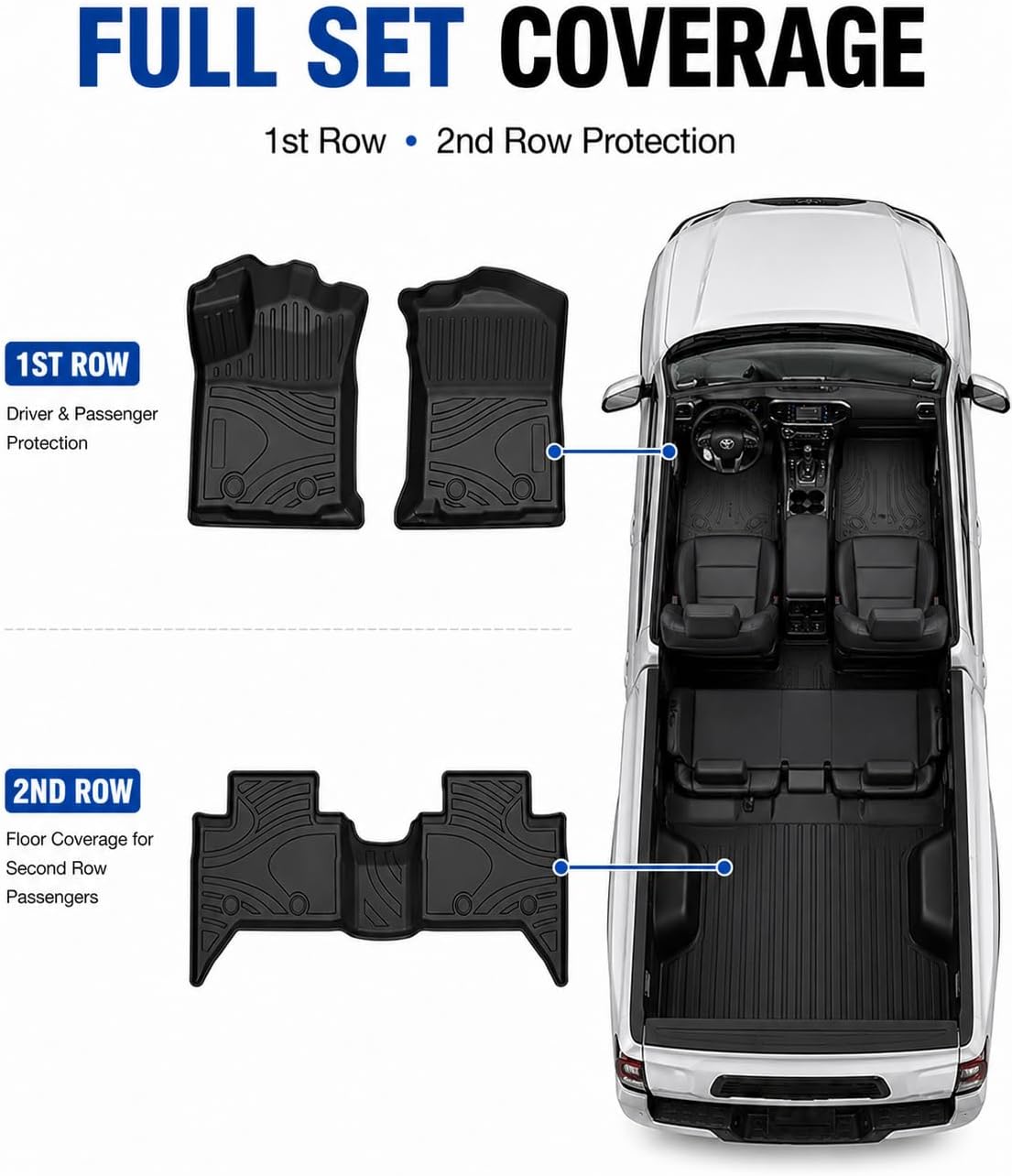 Black Horse Totaliner Heavy Duty Floor Liner Compatible with 2018-2020 Toyota Tacoma Double Cab (LHD), Precisely Molded Anti-Skid All-Weather Floor Liner Set, Black-FMTTO18