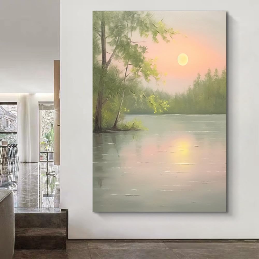 Peinture à l'huile peinte à la main wabi-sabi grand format paysage de lever de soleil