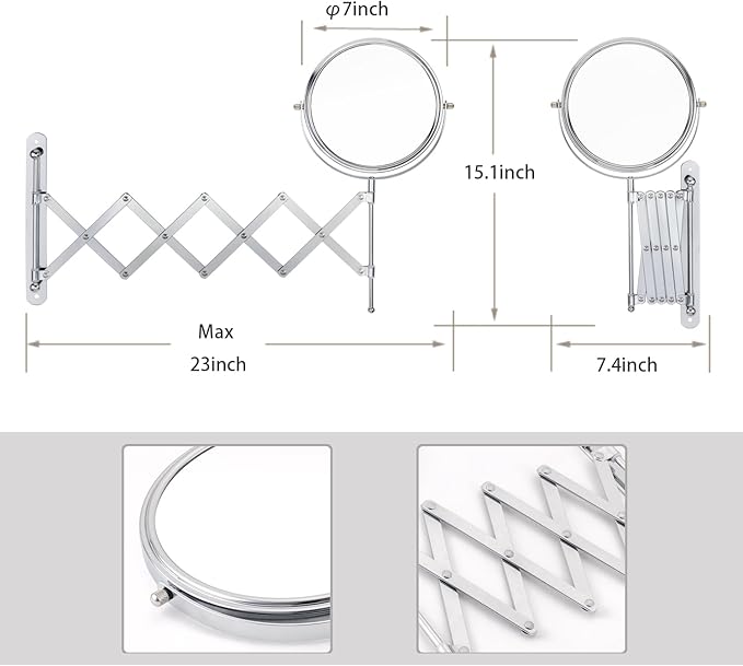 Espejo de Maquillaje Welllink 7" Extensible con Brazo Ajustable, 1X/3X Aumento miniatura 8