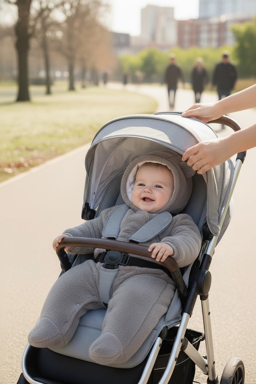 Salopette per Neonato Romper Invernale in Flanella Playsuit con Piedini Felpa con Cappuccio Cartoon,Grigio 6-9 Mesi