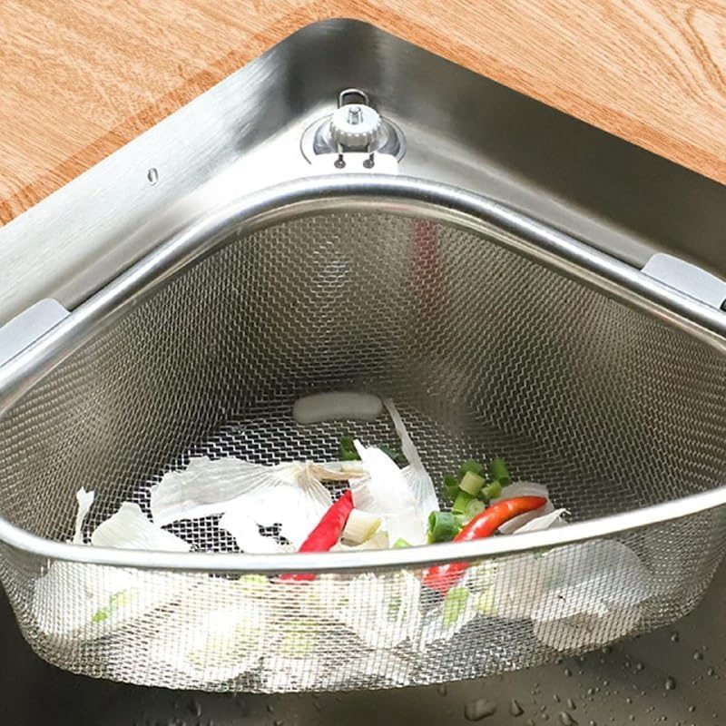 Corner Kitchen Sink Strainer Basket – Stainless Steel Mesh Drain Basket for Food Waste, Vegetables, and Small Trash (Set of 1)-image-49