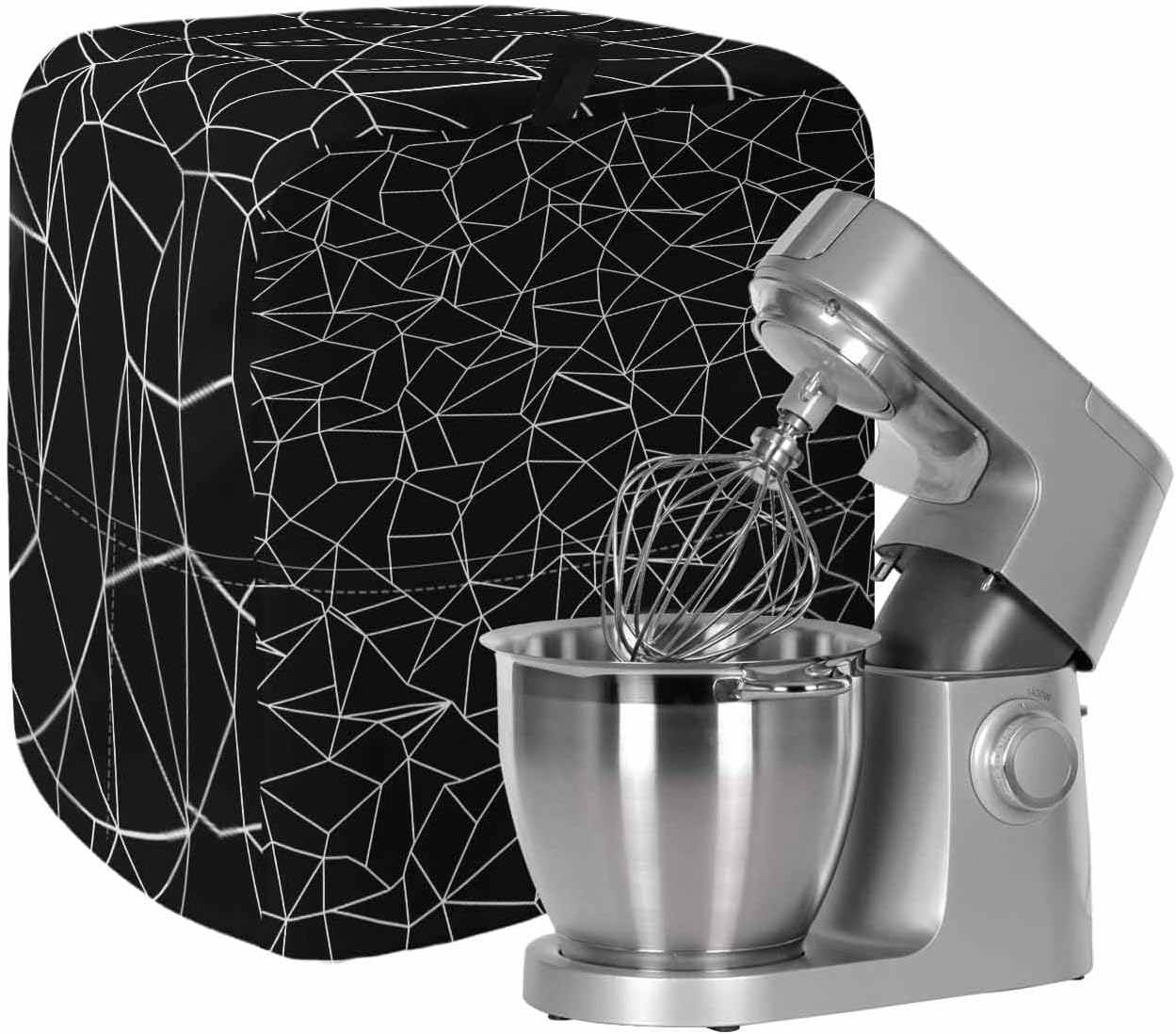 Black Geometric Stripes Stand Mixer Cover with Storage Pocket, Waterproof Kitchen Mixer Covers, Modern Minimalism Abstract Lines Kitchen Appliance Dust Cover Compatible with 4/4.5 Quart Mixers