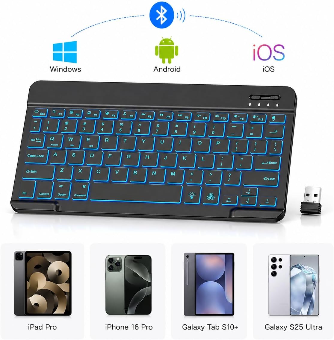 Rechargeable Bluetooth Keyboard Mouse Combo, 10 Inch Keyboard with Backlit, Silent Keys and Wireless Mouse for iPad, Tablet, Laptop and PC