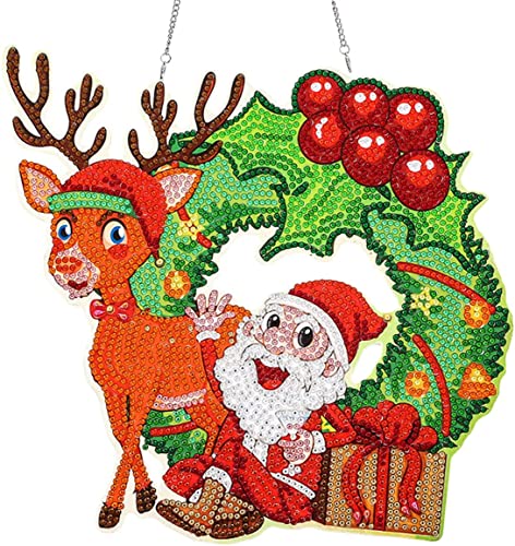 MILAIUN 5D DIY Diamond Painting Weihnachten Kranz,DIY Punkt Bohrer Diamant Malerei Weihnachtsdeko Kranz Kits,Türkränze,für Wand, Fenster Und Eingang Hom (Rund1) Cover