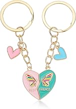 Ouligay 2 Pcs Heart Matching Keychains,Best Friend Keychain with Butterfly,Long Distance Friendship Gifts for Women Friends Birthday Christmas Creative Gifts(Pink Bule)