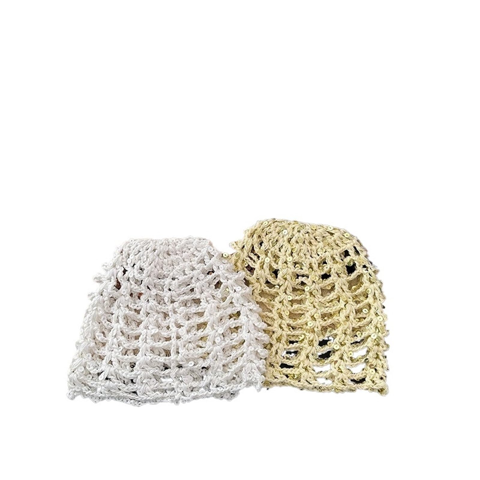SommermüTze Damen Niche Fashion Cut-Out handgemachte Pailletten Häkelpullover Hut Frühling und Sommer Straße atmungsaktive einfache vielseitige Beanie Caps