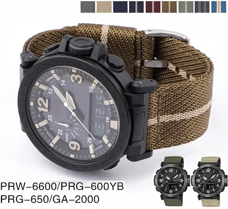 24mm Nylon Canvas Strap – Compatible with Casio PRW-6600 PRG-600YB PRG-650 GA-2000 – Waterproof Army Sport Watch Band for Men – 9 Color Options Available