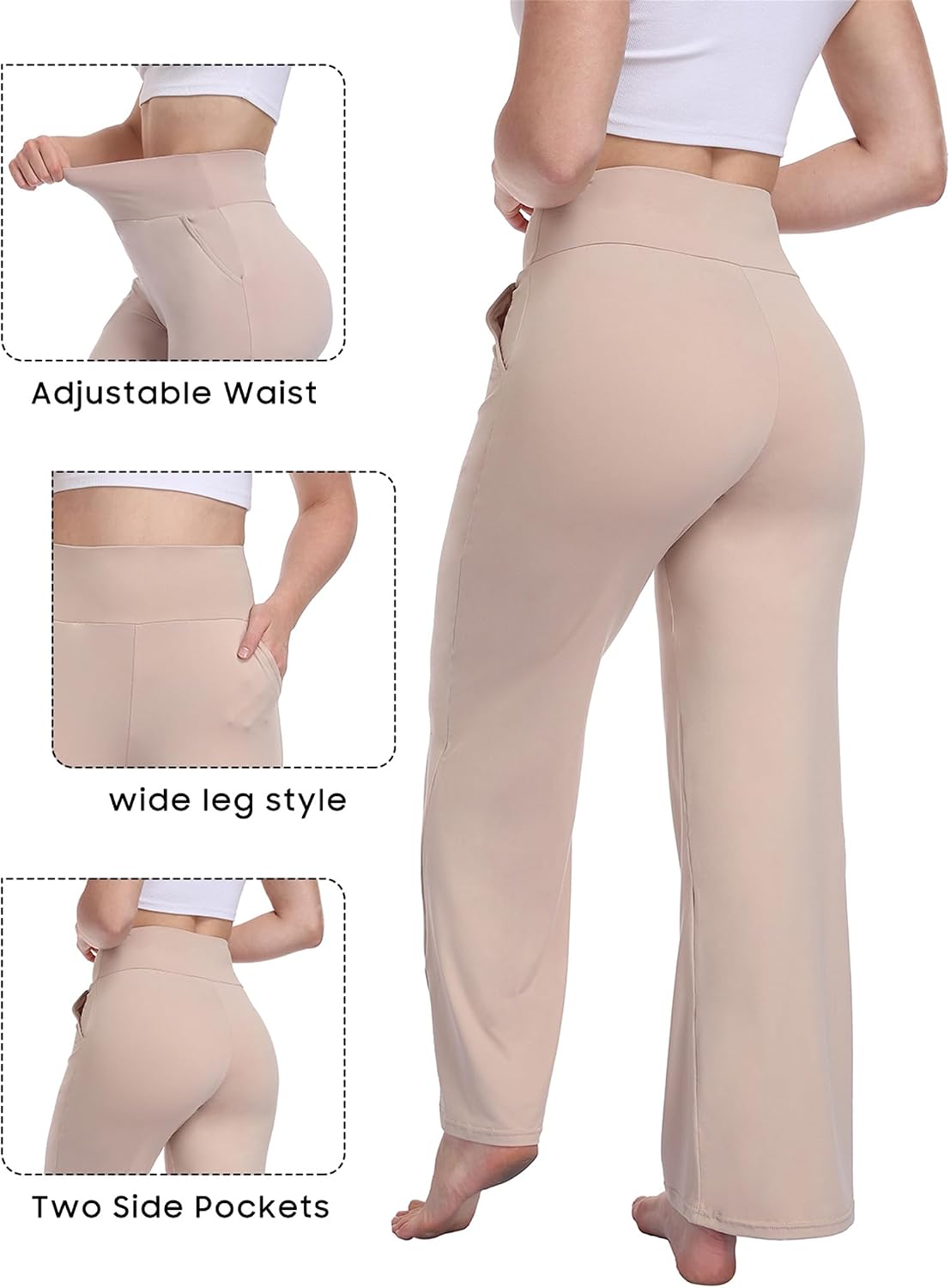 Kotii Women's Wide Leg Pants High Waist Sweatpants Loose Trousers Lounge Pants with Pockets Palazzo Casual Yoga Pant Pack