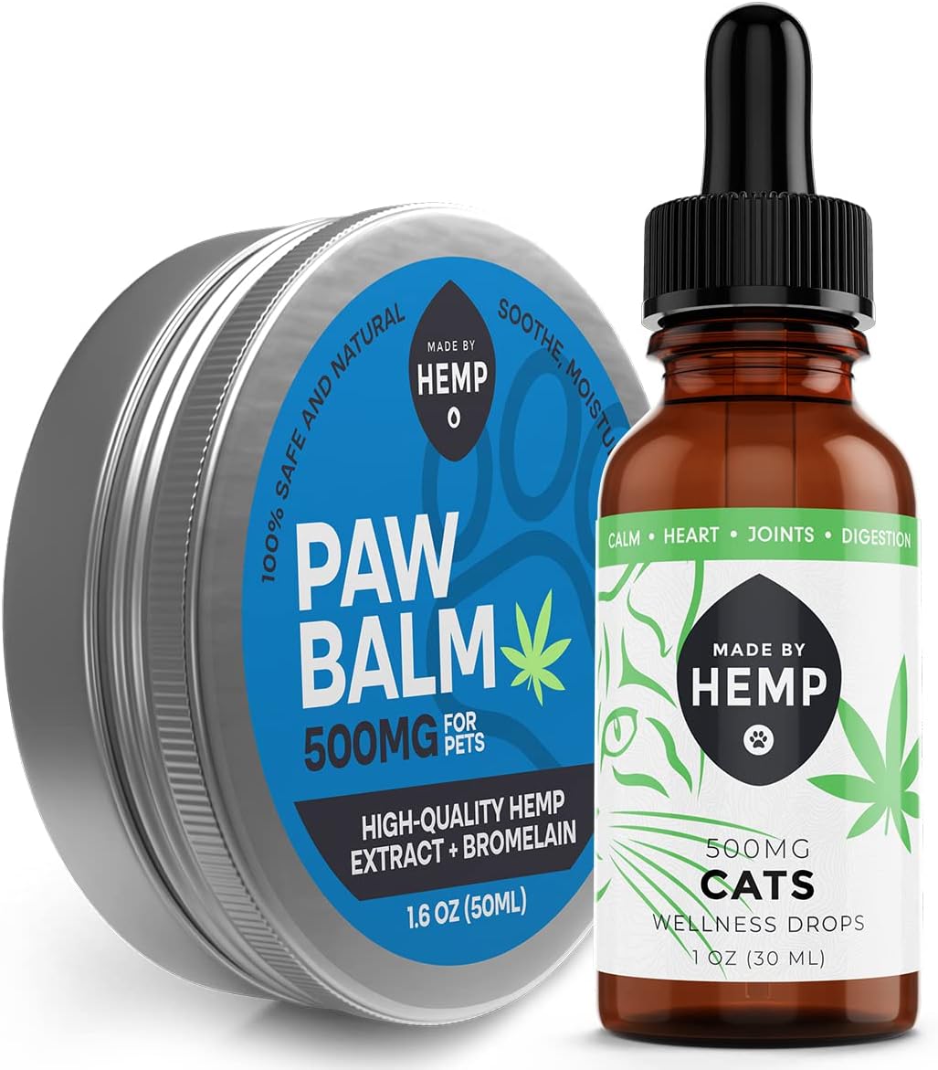 Made by Hemp - Bundle - 500mg Calming Drops for Cats and 500mg Natural Pet Paw Balm : Pet Supplies