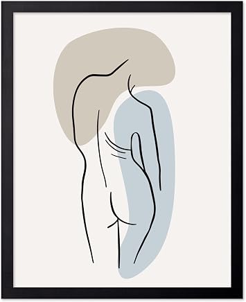 Poster Master Female Naked Backside Poster - Woman Print - Lady Art - Line Illustration - Drawing Design - Modern Creation - Aesthetic Living Room or Bedroom Decor - 8x10 Black Framed