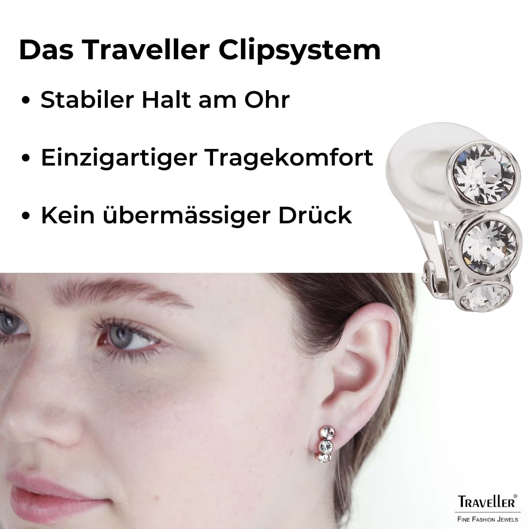 Traveller Ohrclip - Platiniert - Preciosa Kristalle - Silberfarbe - 14x6 mm - 155805